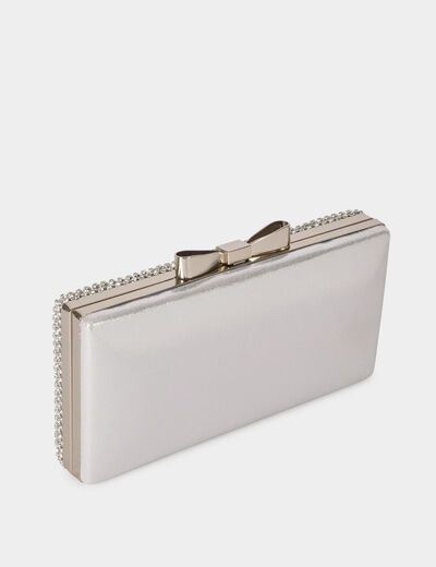 Pochette satin&eacute;e strass couleur argent femme