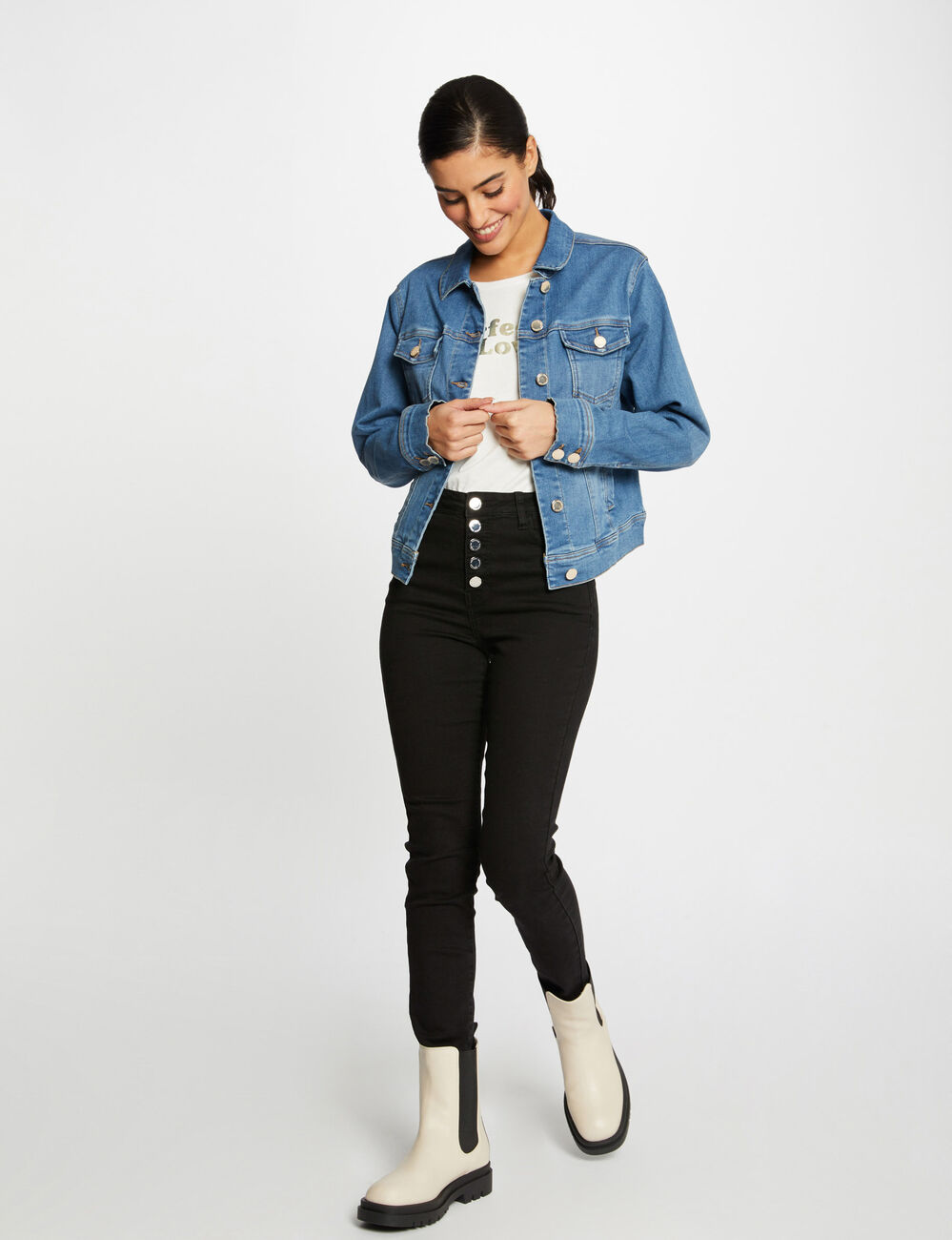 Recht jeansjack met knopen jean stone vrouw