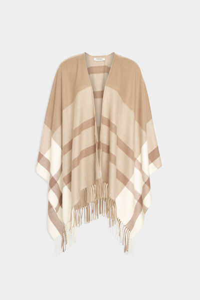 Poncho à rayures beige femme