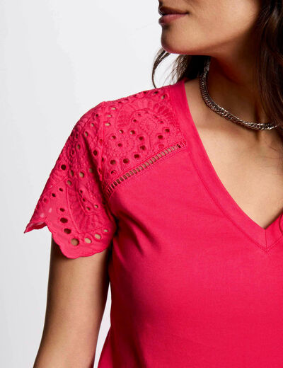 T-shirt met korte mouwen fuchsia roze vrouw