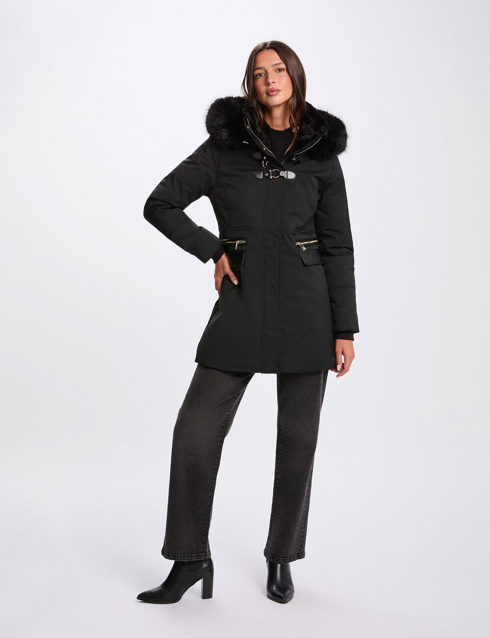 Parka droite mi-longue noir femme