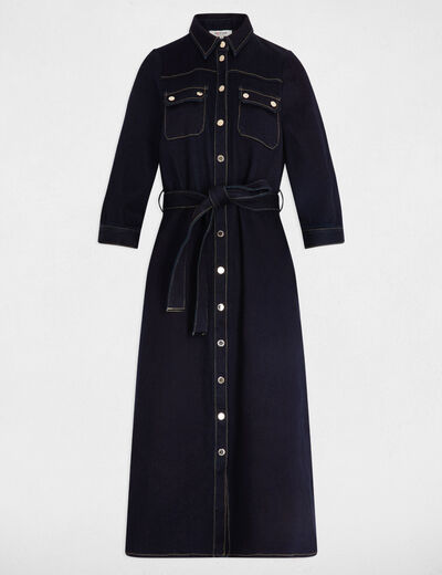 3/4 jurk met knopen ruw denim vrouw