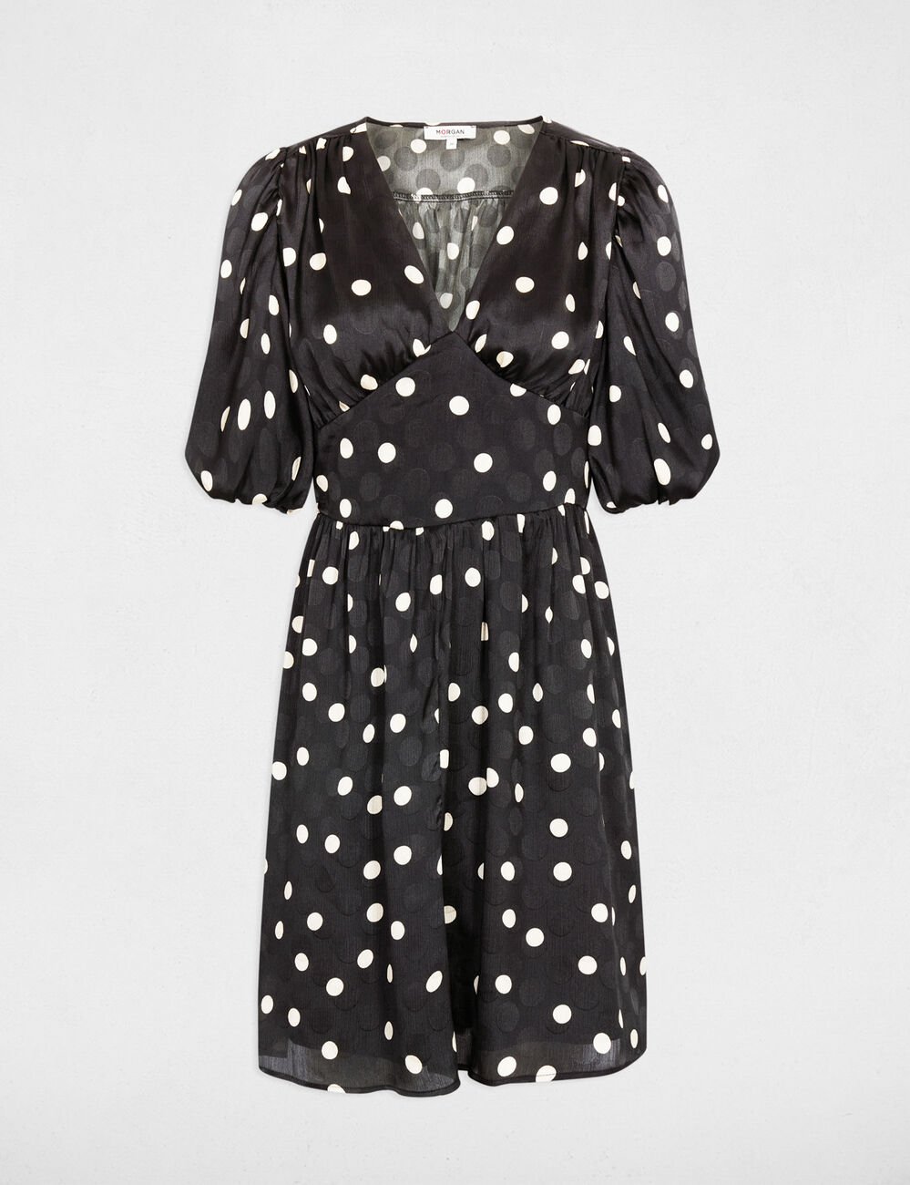 Korte jurk met pofmouwen zwart vrouw