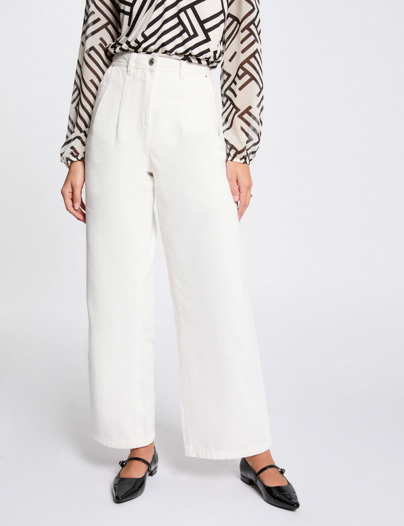 Jeans large taille haute blanc femme