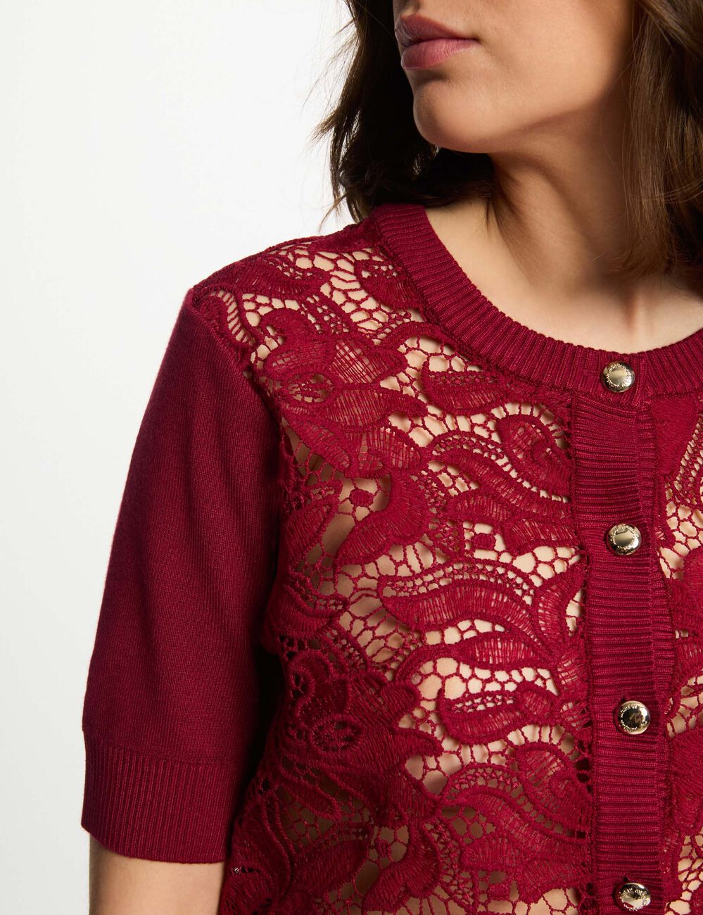 Vest met korte mouwen donker rood vrouw