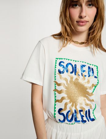 T-shirt met ronde hals en print helder wit vrouw