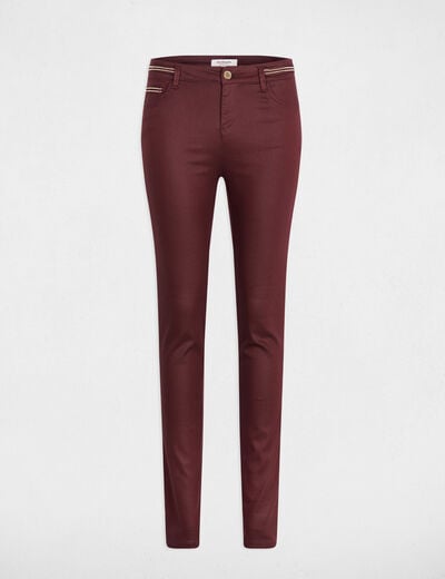 Pantalon slim enduit prune femme