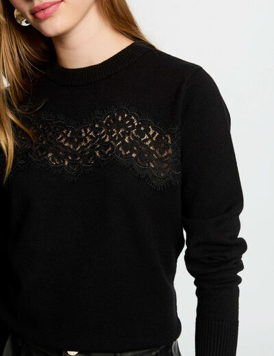 Pull col rond noir femme