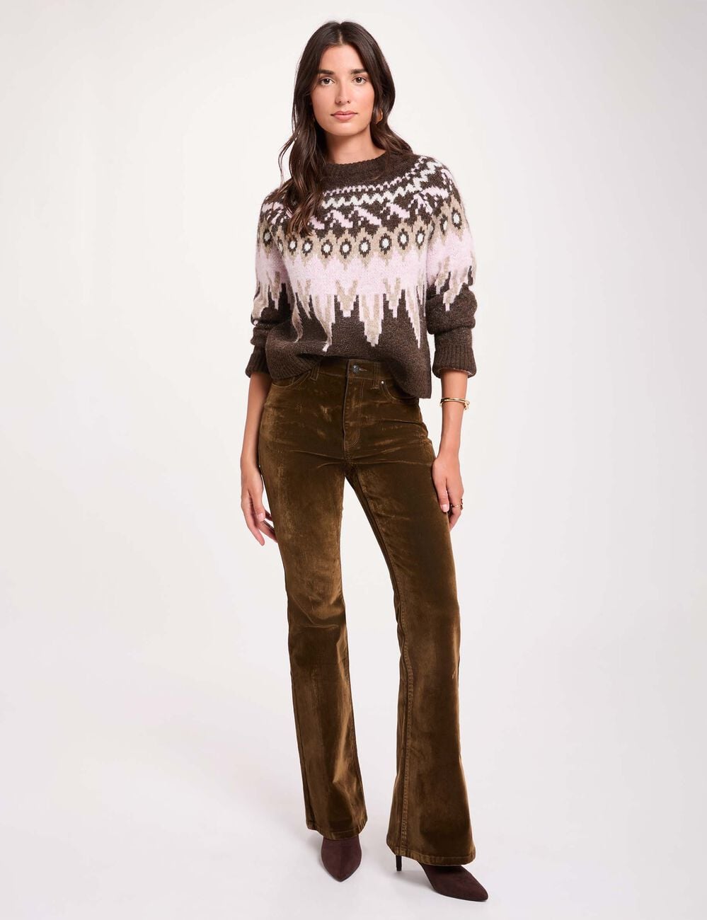 Pantalon bootcut velours couleur bronze femme
