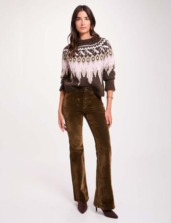 Pantalon bootcut velours couleur bronze femme