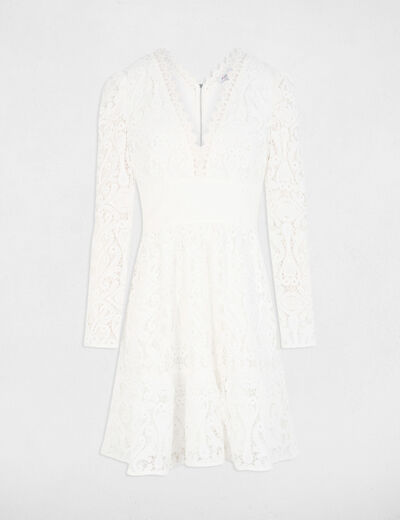 Robe courte évasée dentelle blanc femme