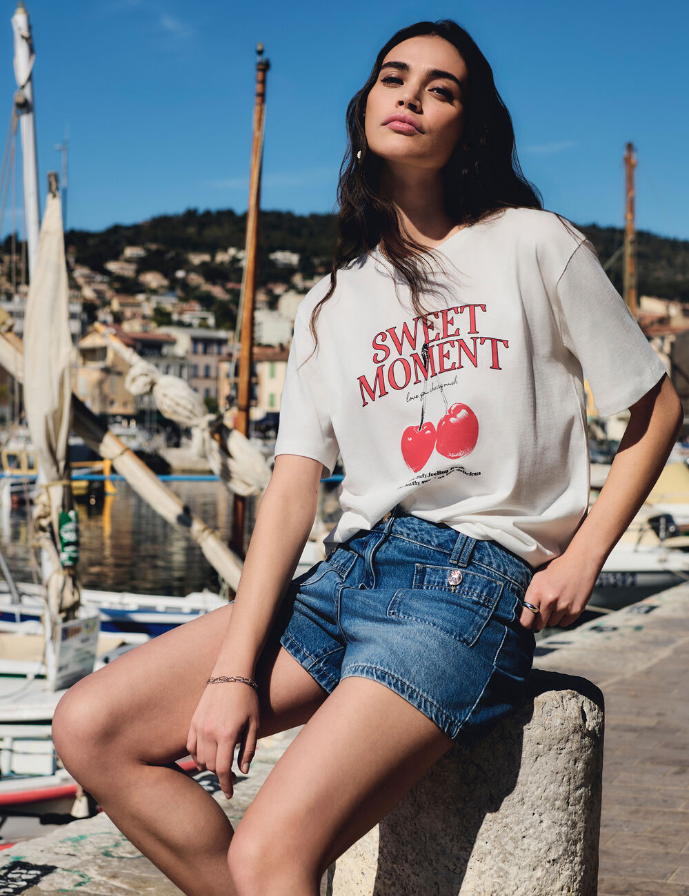 Short slim en jean denim stone femme