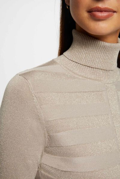 Trui met lange mouwen en sieraaddetail beige vrouw