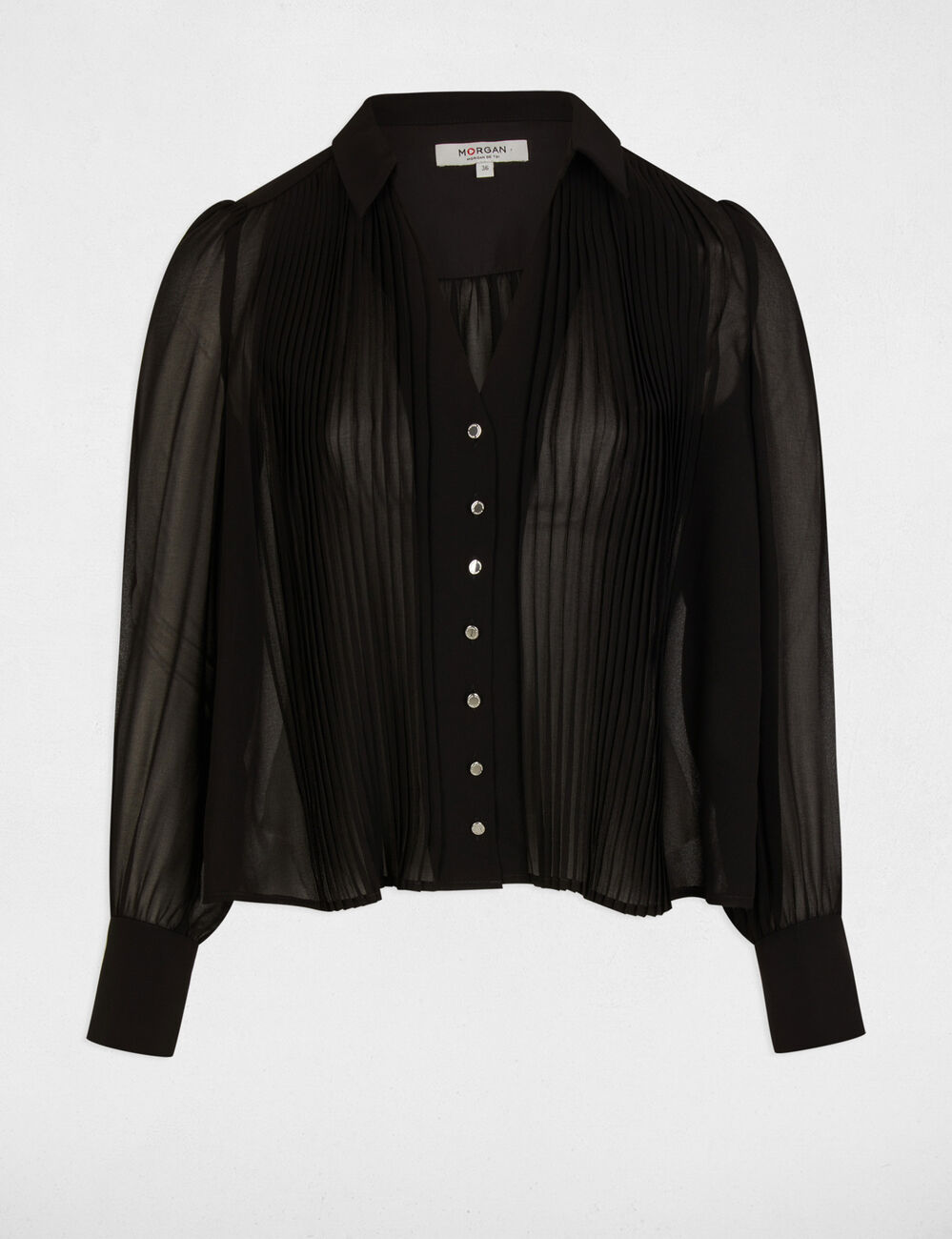 Chemise manches longues plis noir femme