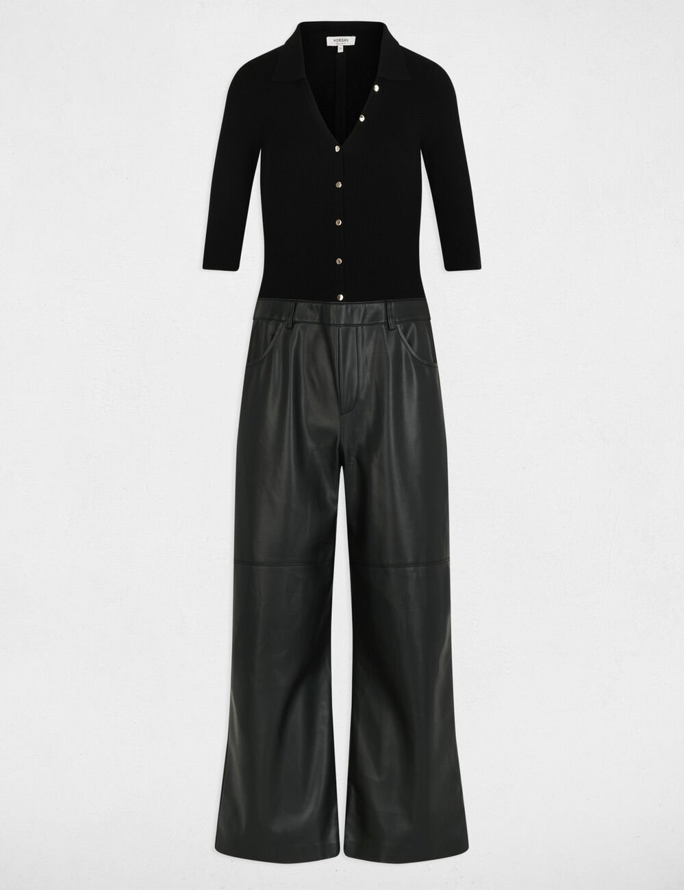 Combinaison ajustée col v noir femme