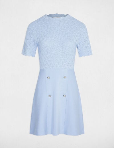 Robe tricot courte col rond bleu ciel femme