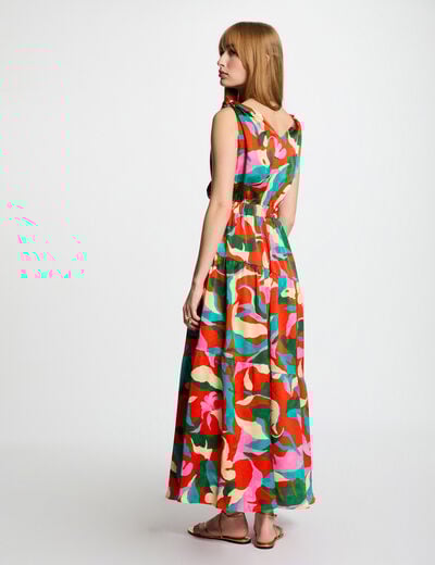 Robe longue droite imprimée multicolore femme