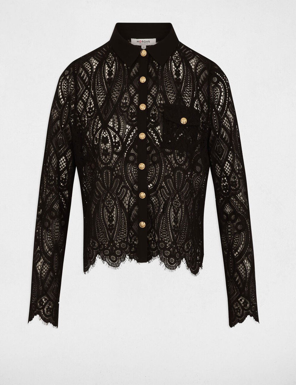 Korte kanten blouse zwart vrouw
