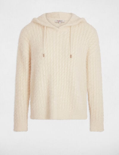 Pull à capuche sequins ivoire femme