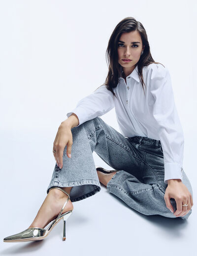 Jean large taille haute denim snow gris femme