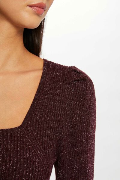Trui met vierkante hals en lange mouwen pruim vrouw