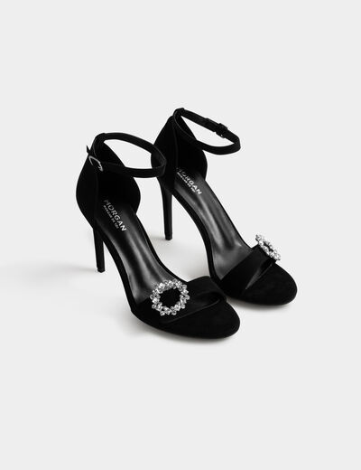 Sandales à talons avec détails bijoux noir femme