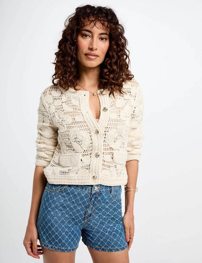 Denim shorts met hoge taille stone washed denim vrouw