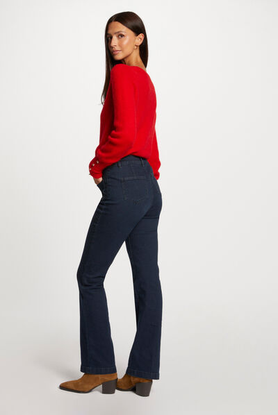 Trui met lange mouwen en V-hals rood vrouw