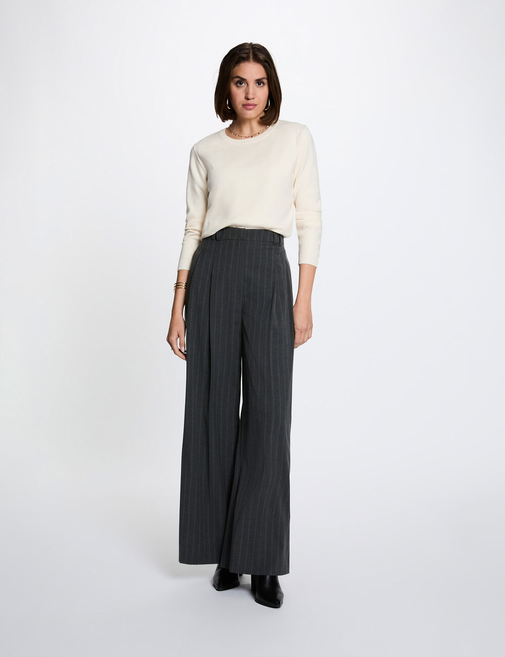 Pull maille relief ivoire femme