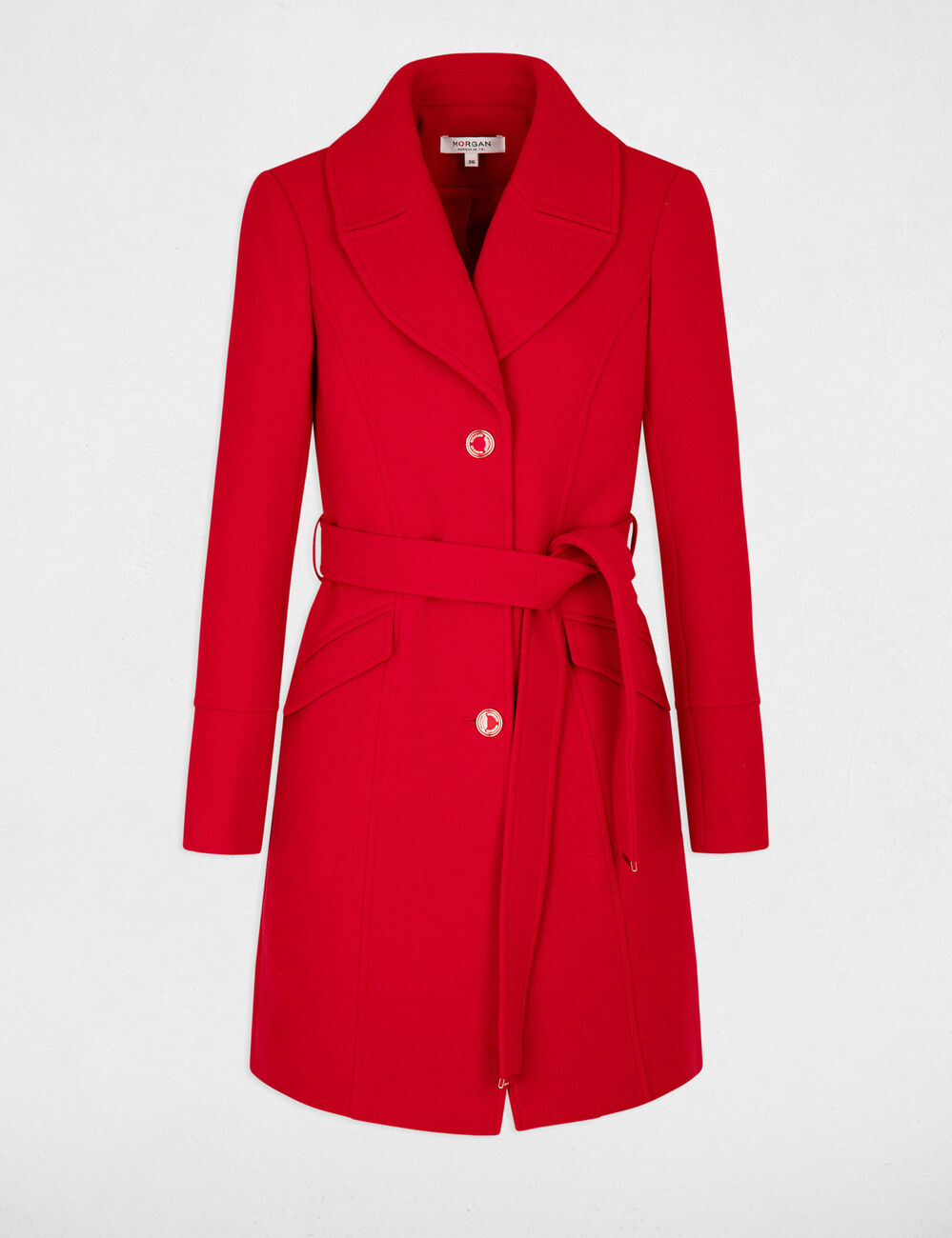Jas met lange riem rood vrouw