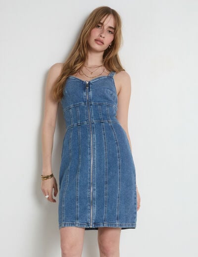 Robe courte ajustée en jean denim stone femme