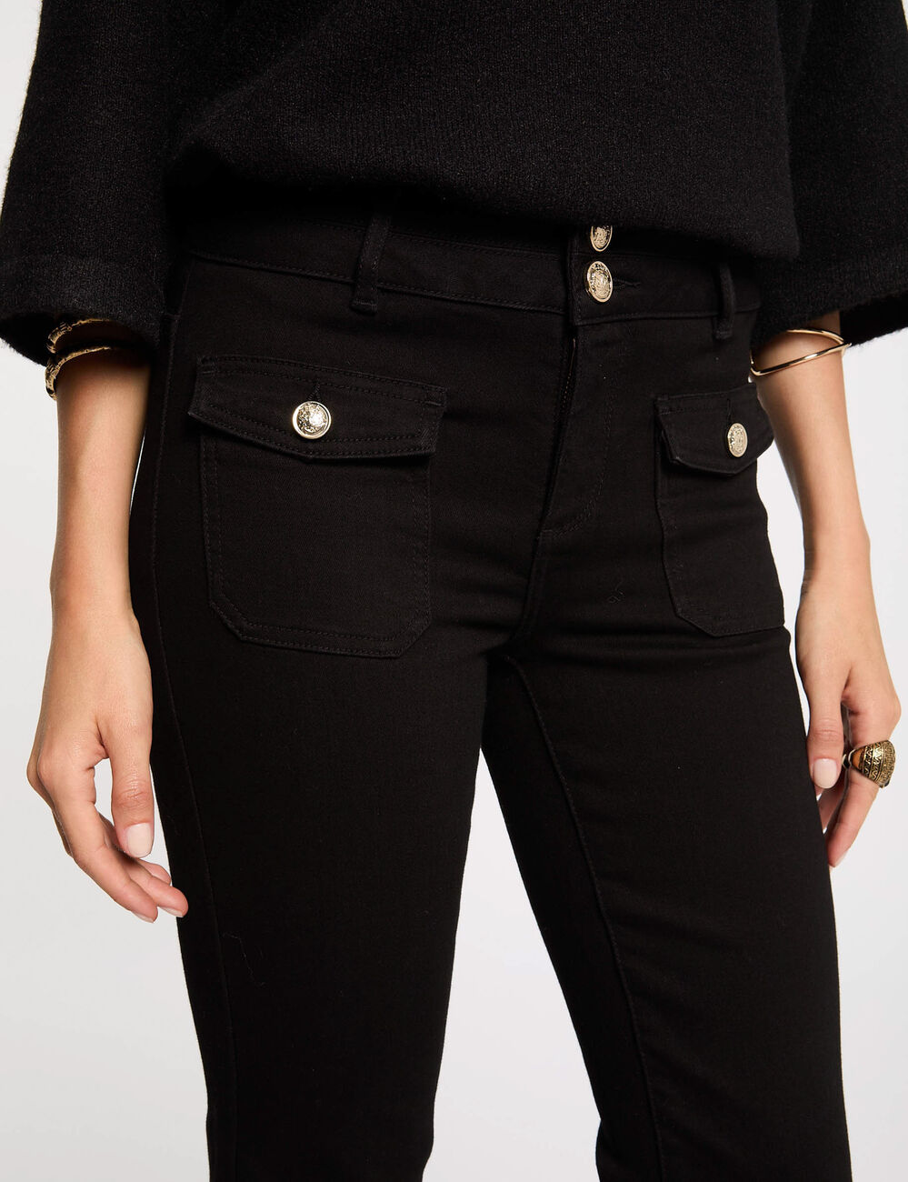 Bootcut jeans met klepzakken zwart vrouw