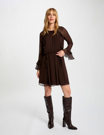 Robe courte fluide marron foncé femme