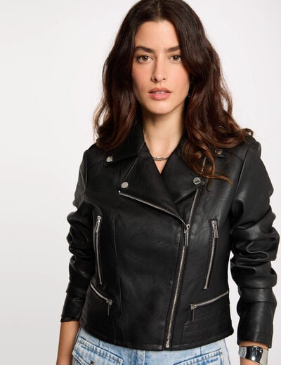 Rechte blouson met reverskraag zwart vrouw