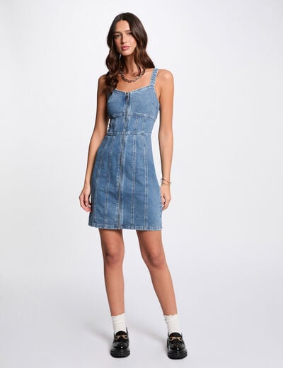 Robe courte ajustée en jean denim stone femme