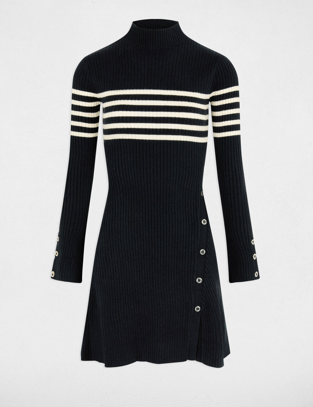 Robe tricot courte trap&egrave;ze bleu marine femme