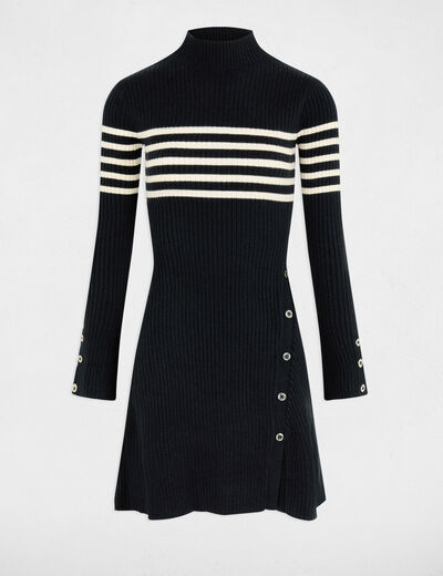 Robe tricot courte trap&egrave;ze bleu marine femme