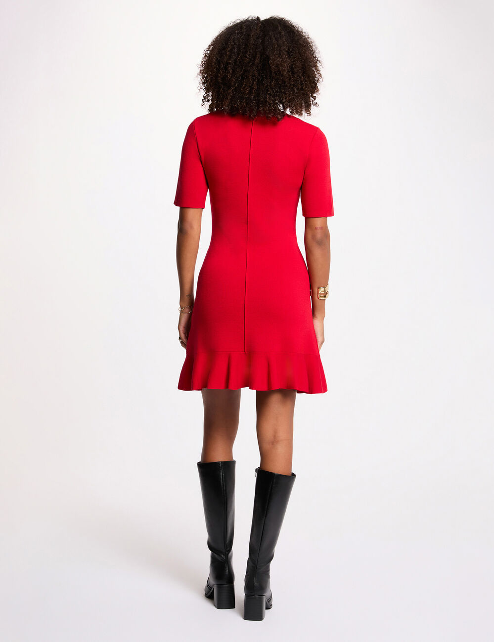 Robe tricot courte cintr&eacute;e rouge femme