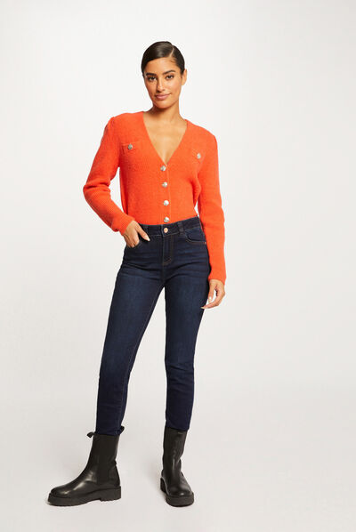 Slimfit jeans met hoge taille raw jeans vrouw