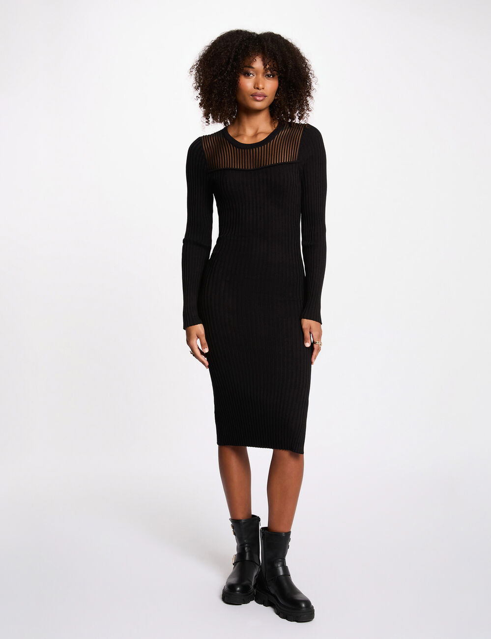 Robe longue ajourée noir femme