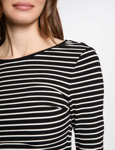 T-shirt manches longues rayé noir femme