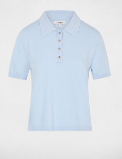 Pull col &agrave; revers bleu ciel femme