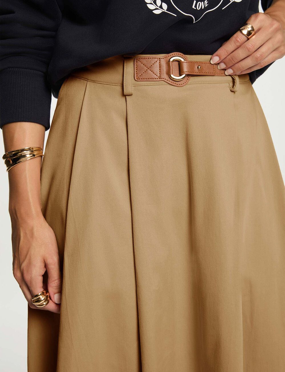 Uitlopende rok met hoge taille beige vrouw