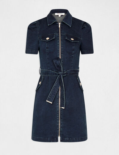 Robe droite zippée ceinturée en jean jean brut femme