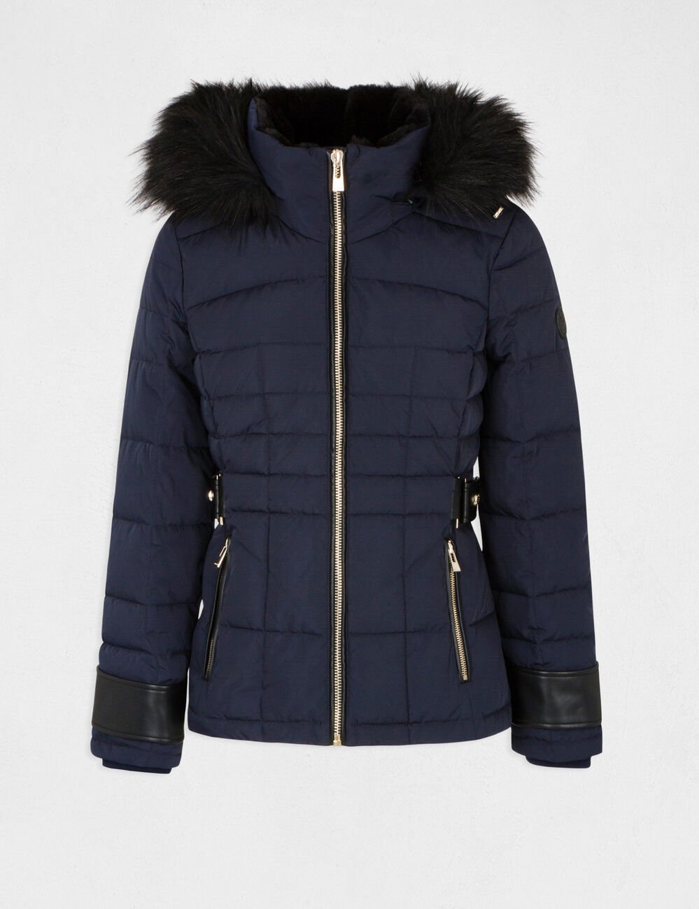 Doudoune droite à capuche bleu marine femme