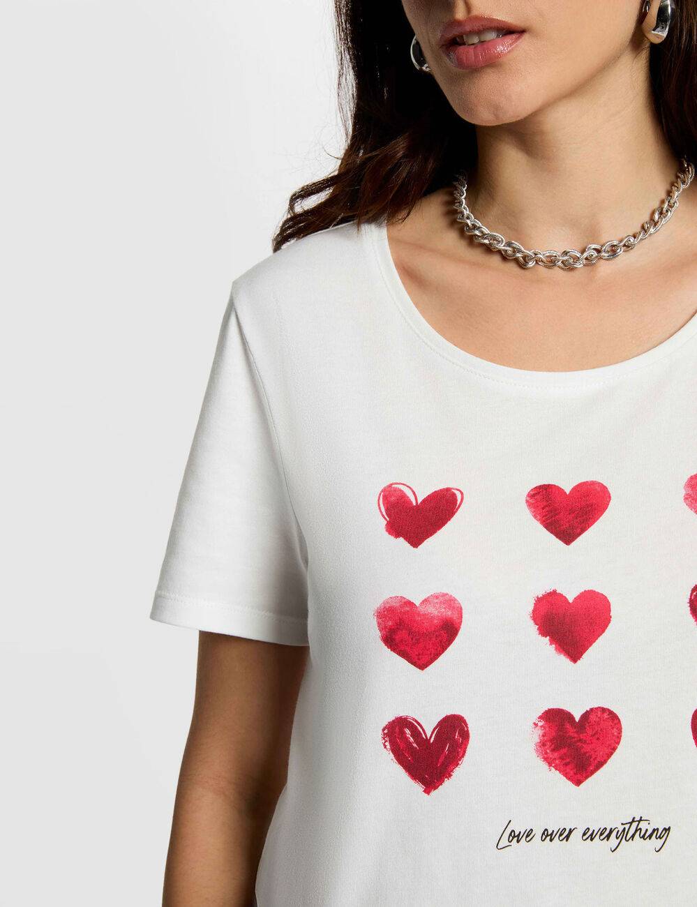 T-shirt met V-hals korte mouwen helder wit vrouw