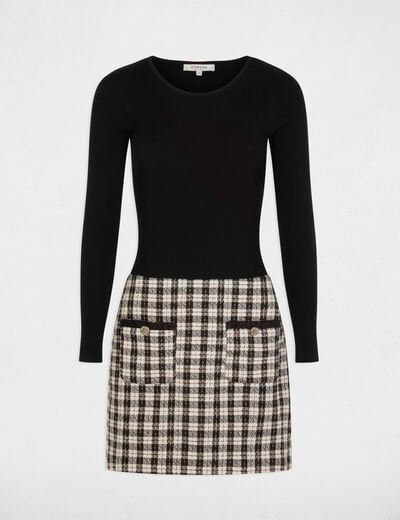 Korte tweed jurk zwart vrouw