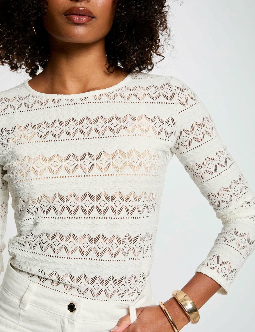 T-shirt met lange mouwen helder wit vrouw