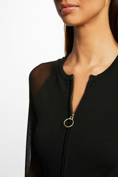 Combinaison cintrée zippée en tricot noir femme