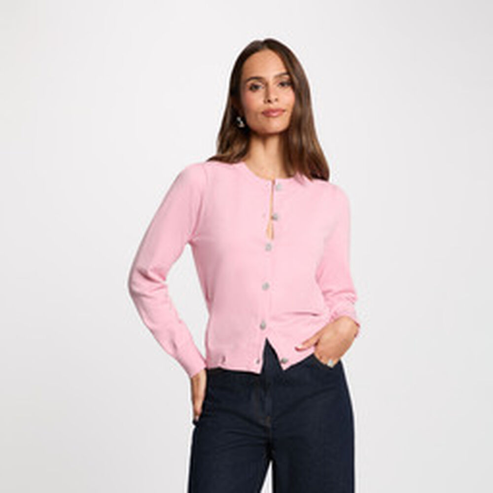 Gilet tricot col rond rose pastel femme